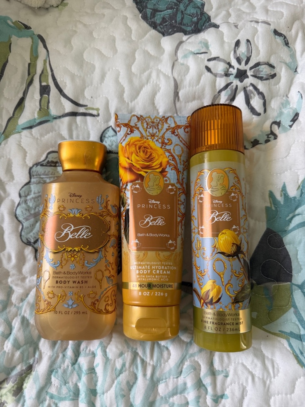 Bath & Body Works Belle Golden Yellow & Light Blue Body Care Set